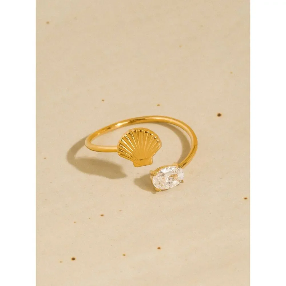 Lumirae 18K Gold Non-Tarnish Shell CZ Open Ring